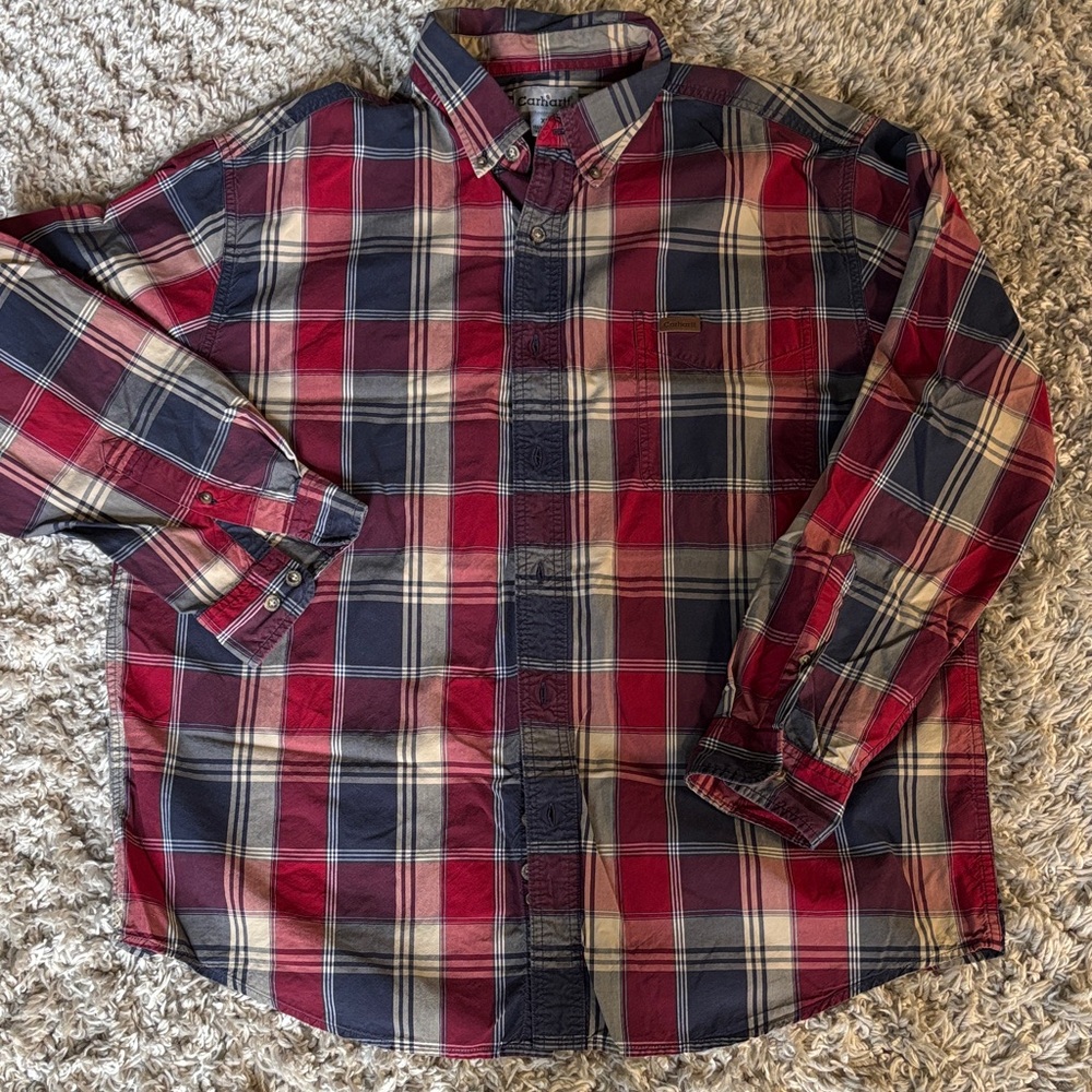 Carhartt Men's Red and Blue Plaid Shirt